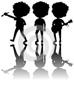 Set of kids silhouette with reflex on white background