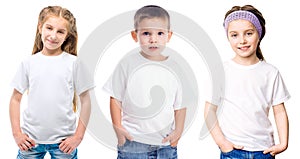 Set of kids in a white T shirts isolated for your design