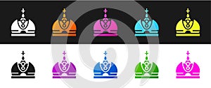 Set King crown icon isolated on black and white background. Vector