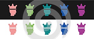 Set King crown icon isolated on black and white background. Vector