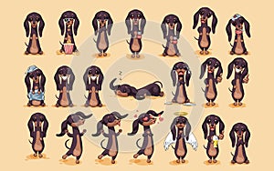 Set kit vector stock illustration emojis of cartoon character dog talisman, phylactery hound, mascot pooch, bowwow photo