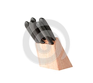 Set of kitchen accessories - knives in the wooden stand