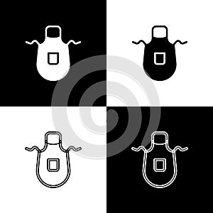 Set Kitchen apron icon isolated on black and white background. Chef uniform for cooking. Vector