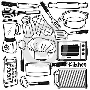 Set Kitchen Element Hand Drawn Doodle