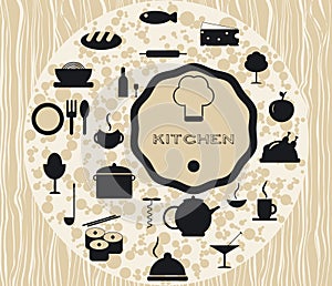 Set kitchen icons cooking foods