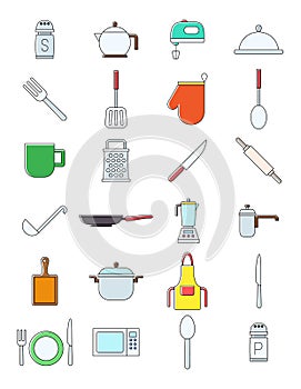 Set of kitchen items icons