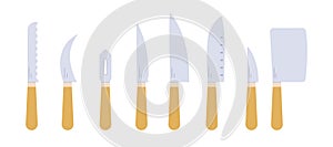 Set of kitchen knifes vector icons
