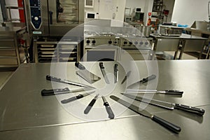 Set of kitchen knives photo