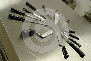 Set of kitchen knives photo