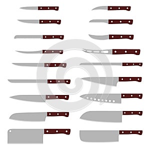 Set of kitchen knives, vector illustration