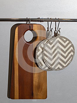 a set of kitchen tacks made of cotton fabric with a loop