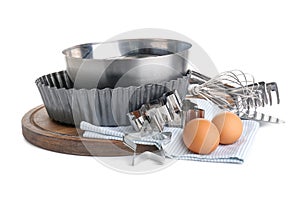 Set of kitchen utensils for bakery on white background
