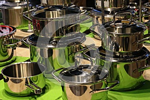 Set of kitchen utensils display on the kitchenware section in a market place