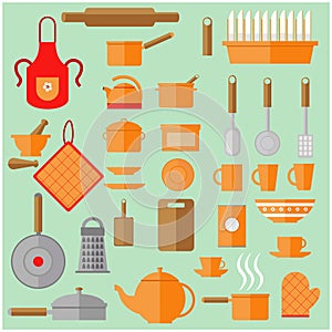 Set of kitchen utensils  vector illustration