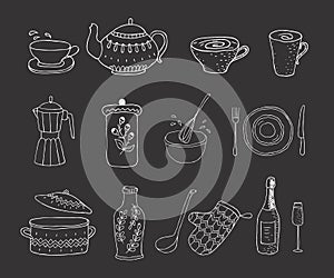 Set of kitchenware on the white background.