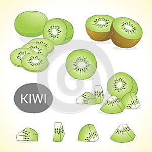 Set of kiwi fruit in various styles vector format