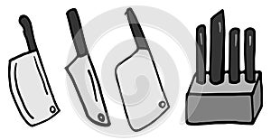 Set of knife illustration on white background. knife chef for cooking. kitchenware icon. hand drawn vector. doodle art for logo, l