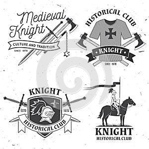 Set of knight historical club badge design Vector Concept for shirt, print, stamp, overlay or template. Vintage