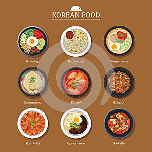 Set of korean food flat design. Asia street food illustration ba