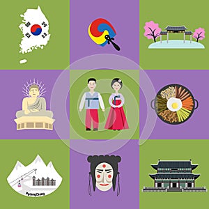 Set of Korean national symbols.