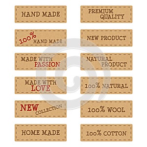 Set of kraft paper labels or stickers for hand made products