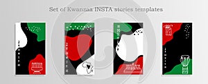 Set of Kwanzaa Social media stories and post templates. Background template with copy space for text and images. Abstract shapes