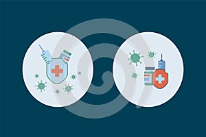 A set of lab icons. Test tubes, Viruses, Syringes, Flasks, Microscopes, Antibodies, Vaccines, and blood. Vector logos research in