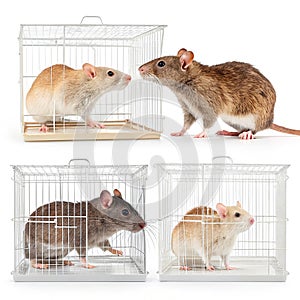 Set of lab rats in cages