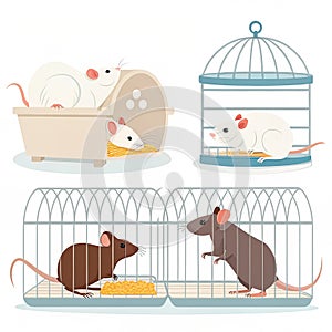 Set of lab rats in cages
