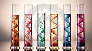 Set of lab tubes with multicolored human DNA models