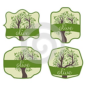 set of label with olive tree. Vector