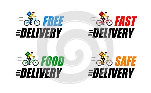 Set label with says Fast delivery, Free delivery, Safe delivery and food delivery.