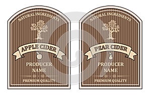 Set labels for Apple and Pear Cider template retro vector isolated