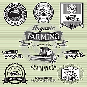 Set of labels on bread and harvester photo