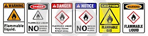 A set of labels for containers with hazardous liquid materials