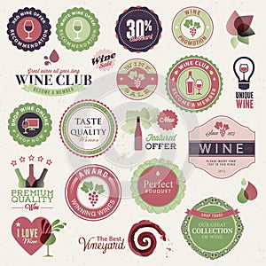 Set of labels and elements for wine