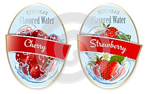Set of labels with fruit and berries flavored water.