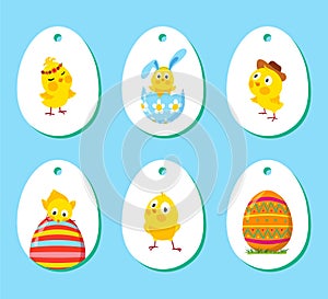 Set of labels with funny Easter chickens