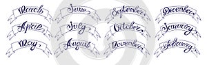 Set labels with hand-drawn lettering, months names of year, black on white