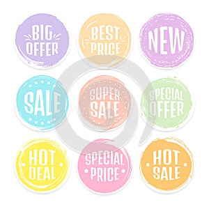 Set labels with inscription sale ad or promo shopping concept. Collection of brush stroke sale, stickers and tags banners, sales