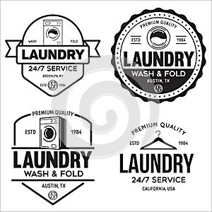 Set of labels or logos for laundry service. Vector emblems and design elements. Laundry logo templates and badges