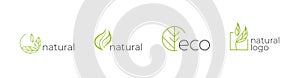 Set of labels, logos with text. Natural, eco. ECO logo. Natural logo. Natural  badges for green company. Collection of logos