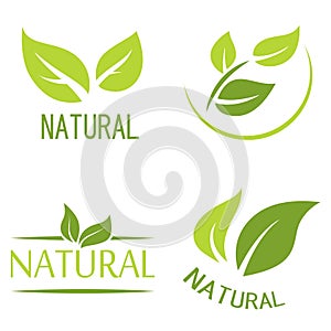 Set of labels, logos with text. Natural, eco food. Organic food