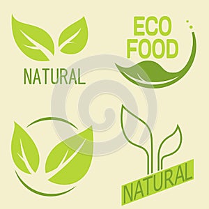 Set of labels, logos with text. Natural, eco food. Organic food