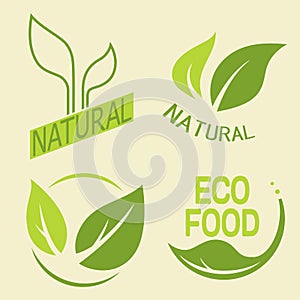 Set of labels, logos with text. Natural, eco food. Organic food