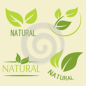 Set of labels, logos with text. Natural, eco food. Organic food