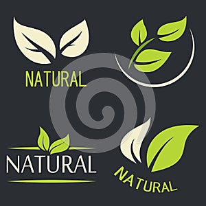 Set of labels, logos with text. Natural, eco food. Organic food