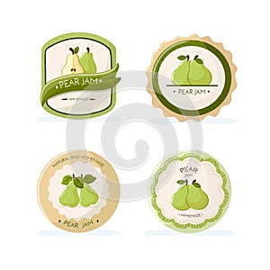 Set of labels for pear jam packaging