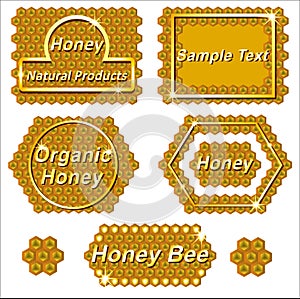 Set of labels for products from honey.