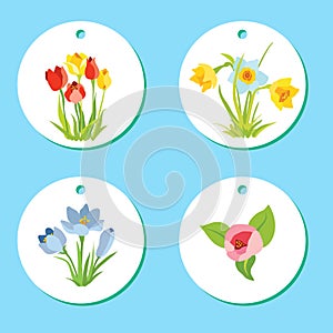 Set of labels with spring april flowers for Easter
